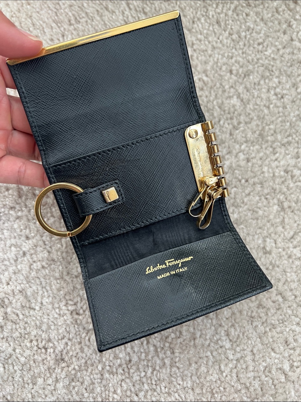 Salvatore Ferragamo Black Leather Key Pouch with Gold Hardware - Picture 3 of 4